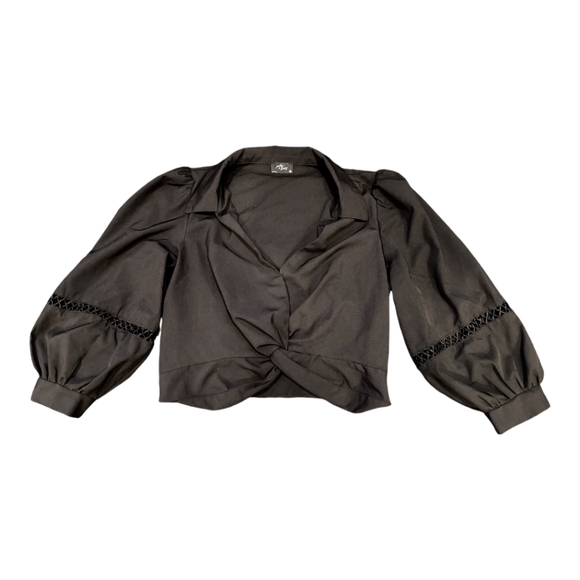 Milk & Honey Black V-Neck Puff Sleeve Tie Blouse - Picture 4 of 8